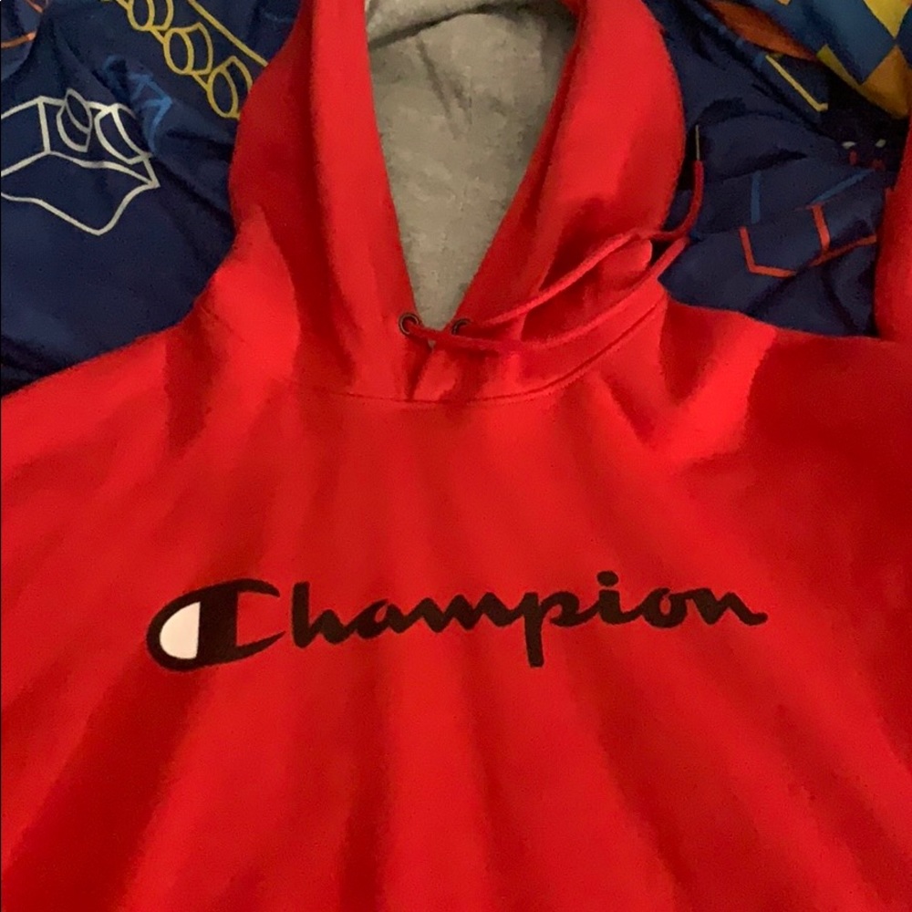 Red champion hoodie